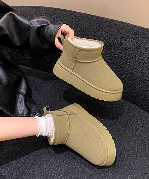 厚底ムートンブーツ 裏起毛ショートブーツ レディース 裏起毛ブーツ 美脚脚長ボアブーツ 歩きやすいファーシューズ 保温暖かい 疲れない 軽量プラットフォームブーツ 84TONGT-0010