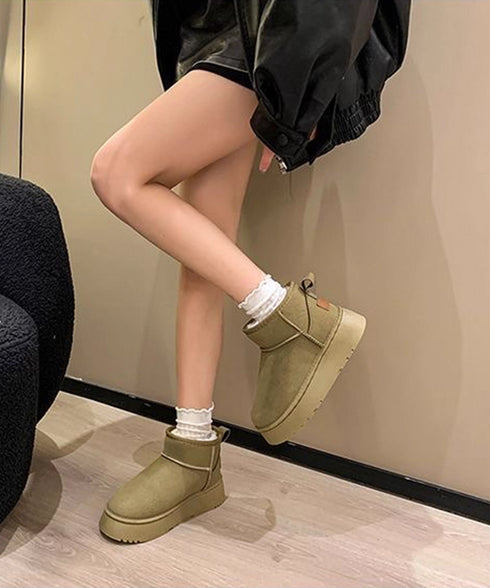 厚底ムートンブーツ 裏起毛ショートブーツ レディース 裏起毛ブーツ 美脚脚長ボアブーツ 歩きやすいファーシューズ 保温暖かい 疲れない 軽量プラットフォームブーツ 84TONGT-0010