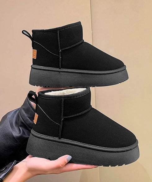厚底ムートンブーツ 裏起毛ショートブーツ レディース 裏起毛ブーツ 美脚脚長ボアブーツ 歩きやすいファーシューズ 保温暖かい 疲れない 軽量プラットフォームブーツ 84TONGT-0010