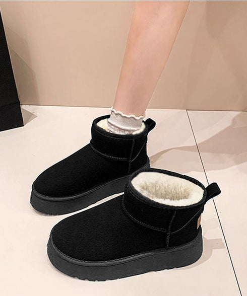 厚底ムートンブーツ 裏起毛ショートブーツ レディース 裏起毛ブーツ 美脚脚長ボアブーツ 歩きやすいファーシューズ 保温暖かい 疲れない 軽量プラットフォームブーツ 84TONGT-0010