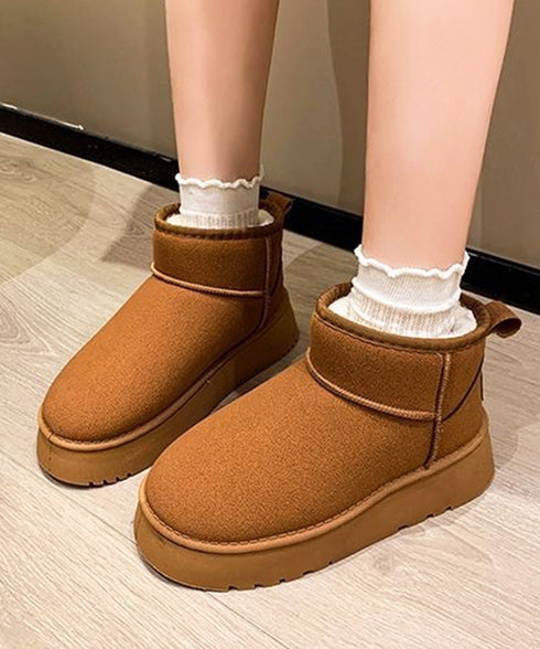 厚底ムートンブーツ 裏起毛ショートブーツ レディース 裏起毛ブーツ 美脚脚長ボアブーツ 歩きやすいファーシューズ 保温暖かい 疲れない 軽量プラットフォームブーツ 84TONGT-0010