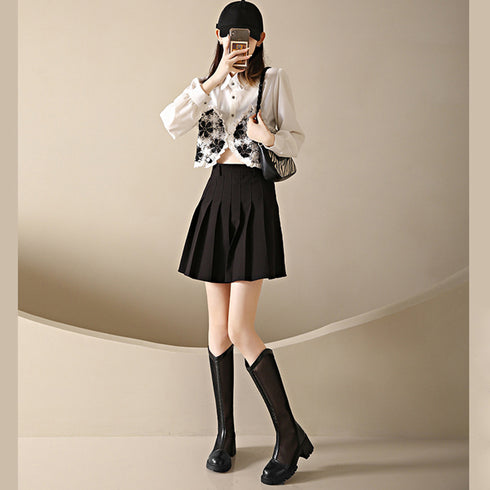 サマージョッキーブーツ メッシュブーツ夏 蒸れない サマーブーツ 韓国レディース 通気性美脚ロングブーツ 厚底 5cmヒール ブーツサンダル ローヒールカジュアル 84TONGT-002