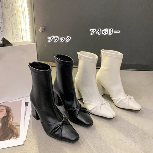 ショートブーツ レディース 美脚ブーティ 韓国ミドルブーツ 足が疲れないブーツ バックジップ 秋冬新作 チャンキーヒール おしゃれ ストレッチブーツ 柔らかい上品 84TONGT-003