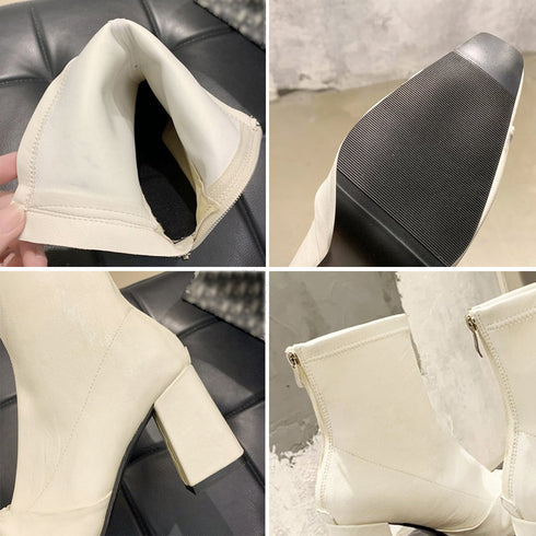 ショートブーツ レディース 美脚ブーティ 韓国ミドルブーツ 足が疲れないブーツ バックジップ 秋冬新作 チャンキーヒール おしゃれ ストレッチブーツ 柔らかい上品 84TONGT-003