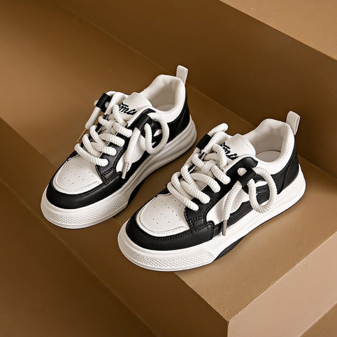 厚底スニーカー レディース ローカット 履きやすいシューズ 通勤通学 韓国ファッション おしゃれ 美脚スニーカー レースアップ カジュアルPUレザー 可愛い太紐 84TONGT-004