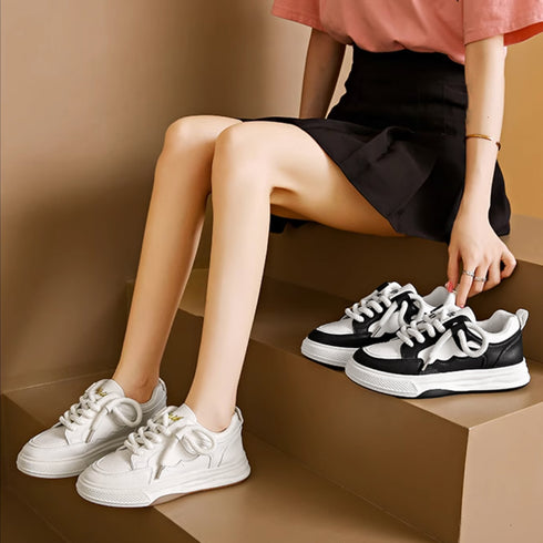 厚底スニーカー レディース ローカット 履きやすいシューズ 通勤通学 韓国ファッション おしゃれ 美脚スニーカー レースアップ カジュアルPUレザー 可愛い太紐 84TONGT-004