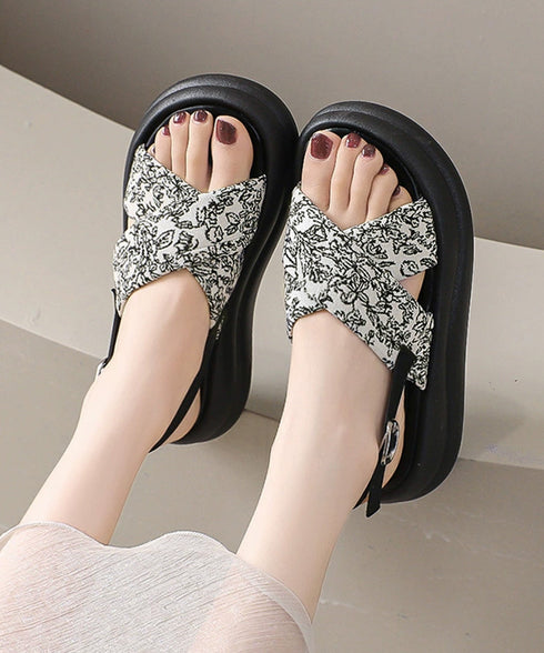 厚底サンダル クロスベルトサンダル 美脚 フラワープリント クロスサンダル レディース 歩きやすいコンフォートサンダル 疲れにくい おしゃれ 原宿系夏靴 シューズ 84TONGT-006
