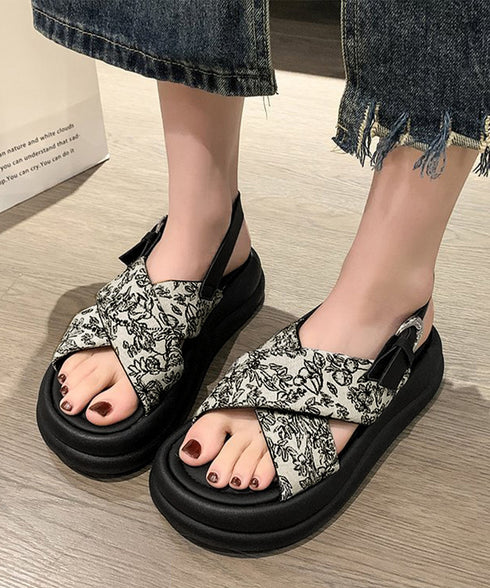 厚底サンダル クロスベルトサンダル 美脚 フラワープリント クロスサンダル レディース 歩きやすいコンフォートサンダル 疲れにくい おしゃれ 原宿系夏靴 シューズ 84TONGT-006