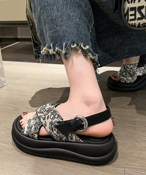 厚底サンダル クロスベルトサンダル 美脚 フラワープリント クロスサンダル レディース 歩きやすいコンフォートサンダル 疲れにくい おしゃれ 原宿系夏靴 シューズ 84TONGT-006