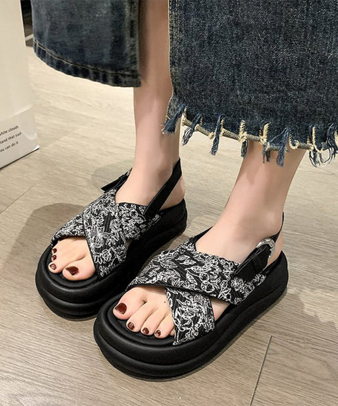 厚底サンダル クロスベルトサンダル 美脚 フラワープリント クロスサンダル レディース 歩きやすいコンフォートサンダル 疲れにくい おしゃれ 原宿系夏靴 シューズ 84TONGT-006