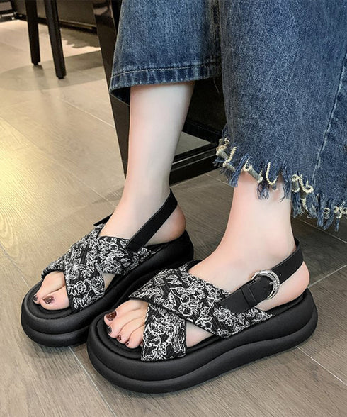 厚底サンダル クロスベルトサンダル 美脚 フラワープリント クロスサンダル レディース 歩きやすいコンフォートサンダル 疲れにくい おしゃれ 原宿系夏靴 シューズ 84TONGT-006