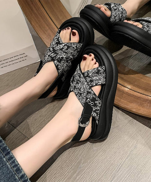 厚底サンダル クロスベルトサンダル 美脚 フラワープリント クロスサンダル レディース 歩きやすいコンフォートサンダル 疲れにくい おしゃれ 原宿系夏靴 シューズ 84TONGT-006