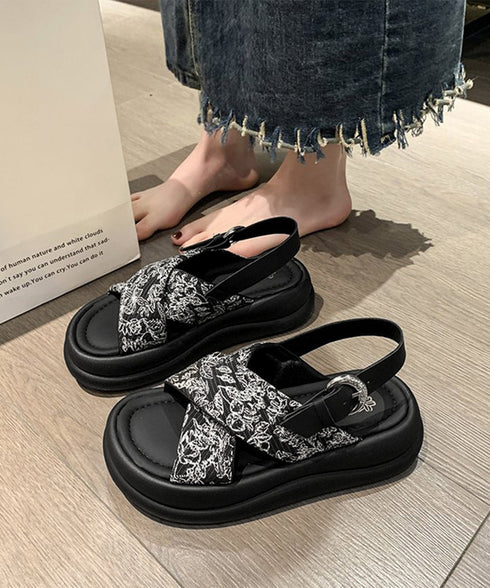 厚底サンダル クロスベルトサンダル 美脚 フラワープリント クロスサンダル レディース 歩きやすいコンフォートサンダル 疲れにくい おしゃれ 原宿系夏靴 シューズ 84TONGT-006