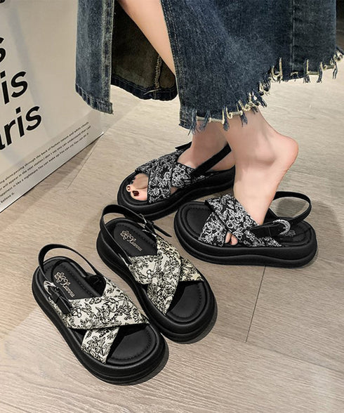 厚底サンダル クロスベルトサンダル 美脚 フラワープリント クロスサンダル レディース 歩きやすいコンフォートサンダル 疲れにくい おしゃれ 原宿系夏靴 シューズ 84TONGT-006