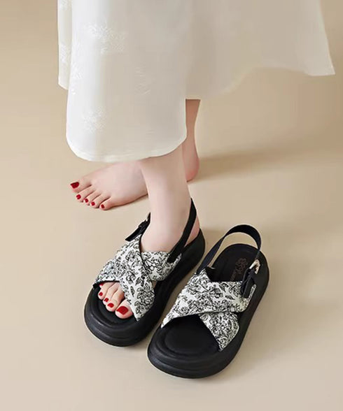 厚底サンダル クロスベルトサンダル 美脚 フラワープリント クロスサンダル レディース 歩きやすいコンフォートサンダル 疲れにくい おしゃれ 原宿系夏靴 シューズ 84TONGT-006