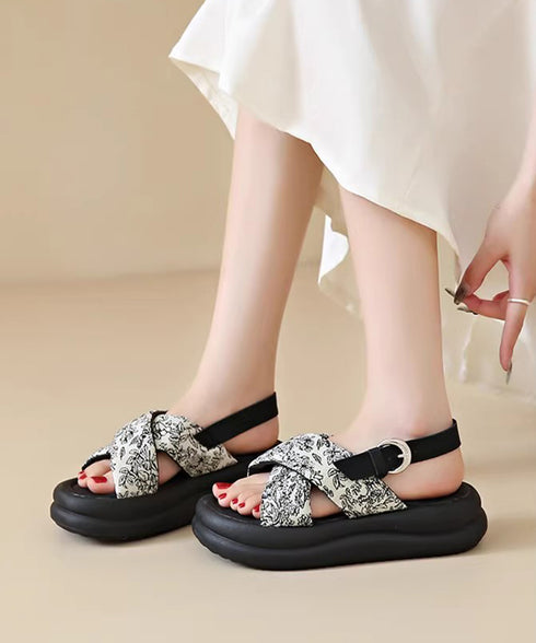 厚底サンダル クロスベルトサンダル 美脚 フラワープリント クロスサンダル レディース 歩きやすいコンフォートサンダル 疲れにくい おしゃれ 原宿系夏靴 シューズ 84TONGT-006