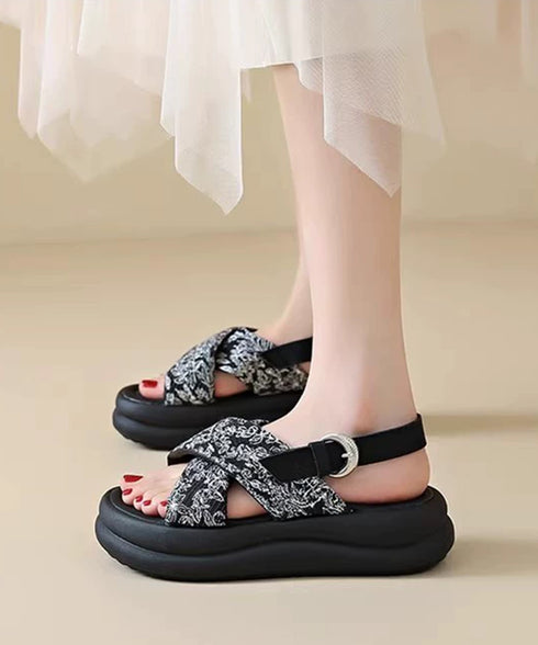 厚底サンダル クロスベルトサンダル 美脚 フラワープリント クロスサンダル レディース 歩きやすいコンフォートサンダル 疲れにくい おしゃれ 原宿系夏靴 シューズ 84TONGT-006
