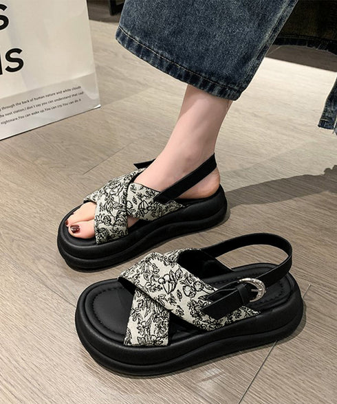 厚底サンダル クロスベルトサンダル 美脚 フラワープリント クロスサンダル レディース 歩きやすいコンフォートサンダル 疲れにくい おしゃれ 原宿系夏靴 シューズ 84TONGT-006