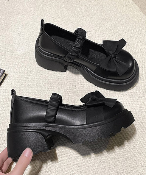 リボン厚底ローファーパンプスラウンドトゥ お嬢様パンプス 可愛い ドレスシューズ 歩きやすい レザー調 厚底シューズ 美脚脚長 痛くない コスプレ お洒落メイド靴 84TONGT-007