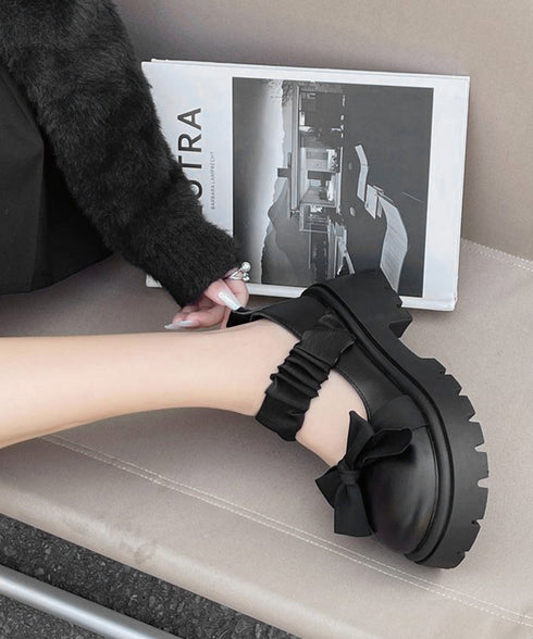 リボン厚底ローファーパンプスラウンドトゥ お嬢様パンプス 可愛い ドレスシューズ 歩きやすい レザー調 厚底シューズ 美脚脚長 痛くない コスプレ お洒落メイド靴 84TONGT-007