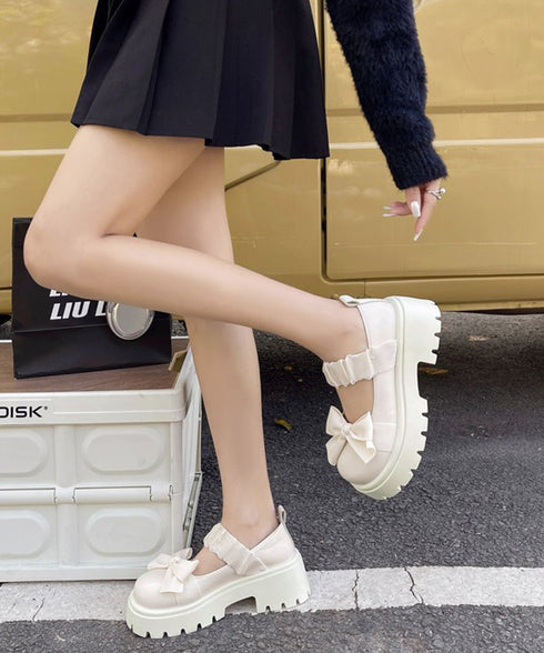 リボン厚底ローファーパンプスラウンドトゥ お嬢様パンプス 可愛い ドレスシューズ 歩きやすい レザー調 厚底シューズ 美脚脚長 痛くない コスプレ お洒落メイド靴 84TONGT-007