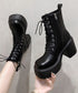 ショートブーツ 厚底ブーツ レースアップ レディース 歩きやすい太ヒールブーツ サイドファスナー 美脚脚長ジョッキーブーツ 疲れない カジュアル靴 通勤通学韓国風 84TONGT-010