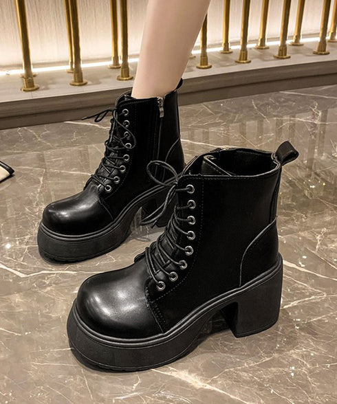 ショートブーツ 厚底ブーツ レースアップ レディース 歩きやすい太ヒールブーツ サイドファスナー 美脚脚長ジョッキーブーツ 疲れない カジュアル靴 通勤通学韓国風 84TONGT-010