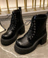 ショートブーツ 厚底ブーツ レースアップ レディース 歩きやすい太ヒールブーツ サイドファスナー 美脚脚長ジョッキーブーツ 疲れない カジュアル靴 通勤通学韓国風 84TONGT-010