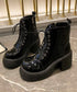 ショートブーツ 厚底ブーツ レースアップ レディース 歩きやすい太ヒールブーツ サイドファスナー 美脚脚長ジョッキーブーツ 疲れない カジュアル靴 通勤通学韓国風 84TONGT-010