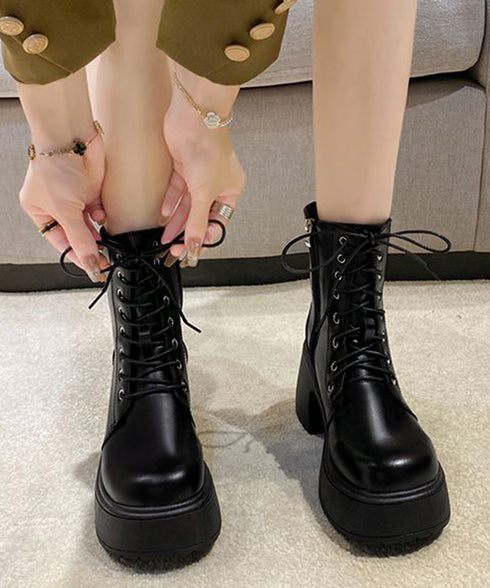 ショートブーツ 厚底ブーツ レースアップ レディース 歩きやすい太ヒールブーツ サイドファスナー 美脚脚長ジョッキーブーツ 疲れない カジュアル靴 通勤通学韓国風 84TONGT-010