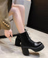 ショートブーツ 厚底ブーツ レースアップ レディース 歩きやすい太ヒールブーツ サイドファスナー 美脚脚長ジョッキーブーツ 疲れない カジュアル靴 通勤通学韓国風 84TONGT-010