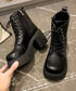 ショートブーツ 厚底ブーツ レースアップ レディース 歩きやすい太ヒールブーツ サイドファスナー 美脚脚長ジョッキーブーツ 疲れない カジュアル靴 通勤通学韓国風 84TONGT-010