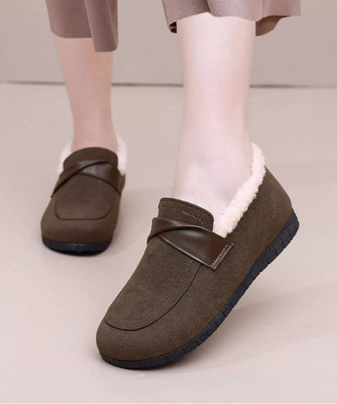 ファーモカシンシューズ レディース裏起毛 フラットシューズ あったか フェイクムートン ぺたんこローファー 歩きやすい 防寒保温 冬靴 履きやすい ファーパンプス 84TONGT-011