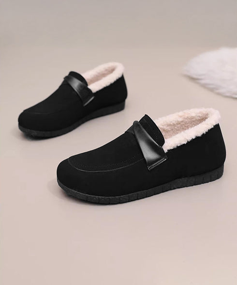 ファーモカシンシューズ レディース裏起毛 フラットシューズ あったか フェイクムートン ぺたんこローファー 歩きやすい 防寒保温 冬靴 履きやすい ファーパンプス 84TONGT-011