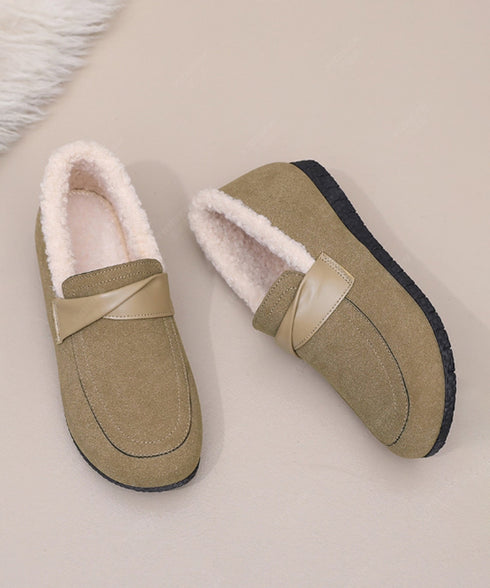 ファーモカシンシューズ レディース裏起毛 フラットシューズ あったか フェイクムートン ぺたんこローファー 歩きやすい 防寒保温 冬靴 履きやすい ファーパンプス 84TONGT-011