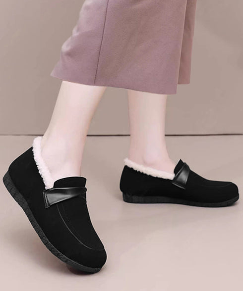 ファーモカシンシューズ レディース裏起毛 フラットシューズ あったか フェイクムートン ぺたんこローファー 歩きやすい 防寒保温 冬靴 履きやすい ファーパンプス 84TONGT-011