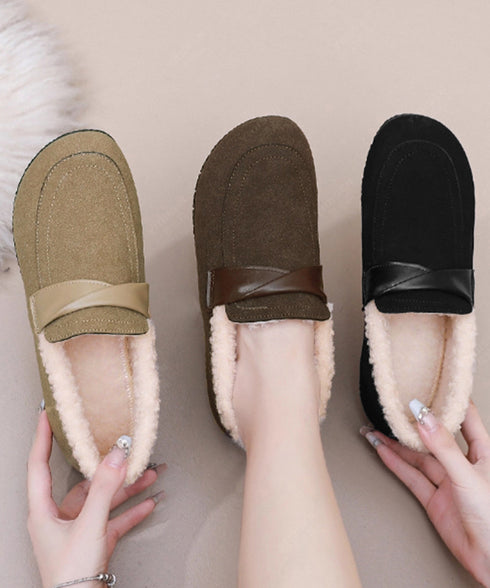 ファーモカシンシューズ レディース裏起毛 フラットシューズ あったか フェイクムートン ぺたんこローファー 歩きやすい 防寒保温 冬靴 履きやすい ファーパンプス 84TONGT-011