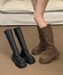 ロングブーツ 厚底ブーツバックジップ美脚 レディース おしゃれ トラックブーツ プラットフォーム 履きやすい 膝下丈 ニーハイブーツ ボリューム感シューズ 韓国風 84TONGT-012