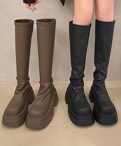ロングブーツ 厚底ブーツバックジップ美脚 レディース おしゃれ トラックブーツ プラットフォーム 履きやすい 膝下丈 ニーハイブーツ ボリューム感シューズ 韓国風 84TONGT-012