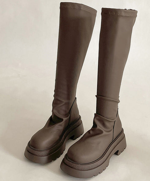 ロングブーツ 厚底ブーツバックジップ美脚 レディース おしゃれ トラックブーツ プラットフォーム 履きやすい 膝下丈 ニーハイブーツ ボリューム感シューズ 韓国風 84TONGT-012