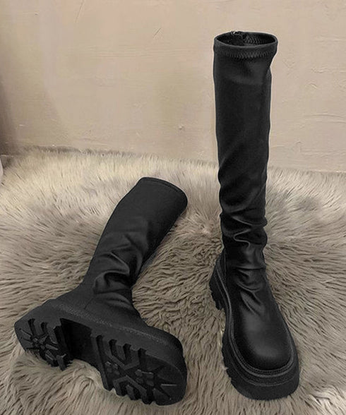 ロングブーツ 厚底ブーツバックジップ美脚 レディース おしゃれ トラックブーツ プラットフォーム 履きやすい 膝下丈 ニーハイブーツ ボリューム感シューズ 韓国風 84TONGT-012