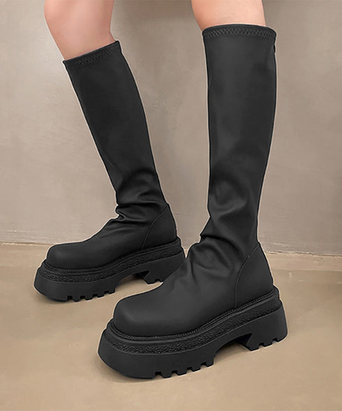 ロングブーツ 厚底ブーツバックジップ美脚 レディース おしゃれ トラックブーツ プラットフォーム 履きやすい 膝下丈 ニーハイブーツ ボリューム感シューズ 韓国風 84TONGT-012