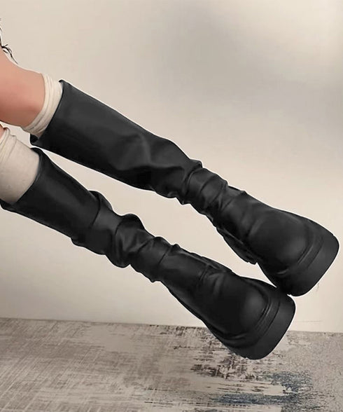 ロングブーツ 厚底ブーツバックジップ美脚 レディース おしゃれ トラックブーツ プラットフォーム 履きやすい 膝下丈 ニーハイブーツ ボリューム感シューズ 韓国風 84TONGT-012