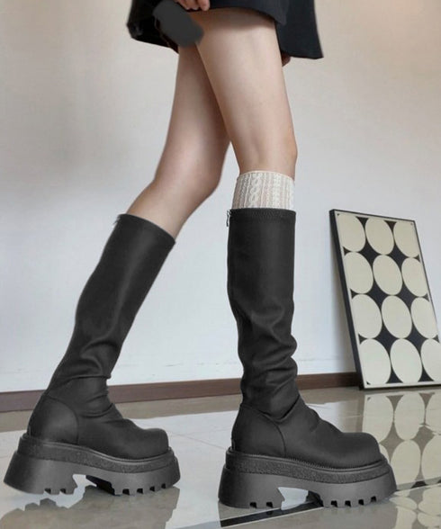 ロングブーツ 厚底ブーツバックジップ美脚 レディース おしゃれ トラックブーツ プラットフォーム 履きやすい 膝下丈 ニーハイブーツ ボリューム感シューズ 韓国風 84TONGT-012