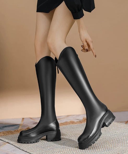 ロングブーツ 厚底ブーツレディース韓国風 膝下丈ブーツ バックジップジョッキーブーツ 履きやすい おしゃれ美脚脚長ブーツ カジュアル靴 チャンキーヒール 疲れない 84TONGT-013