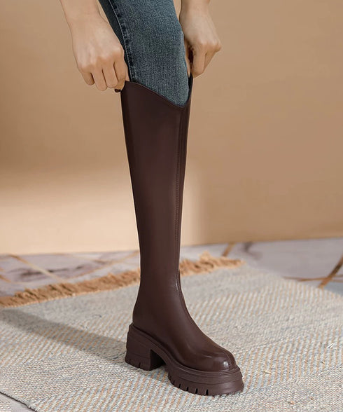 ロングブーツ 厚底ブーツレディース韓国風 膝下丈ブーツ バックジップジョッキーブーツ 履きやすい おしゃれ美脚脚長ブーツ カジュアル靴 チャンキーヒール 疲れない 84TONGT-013