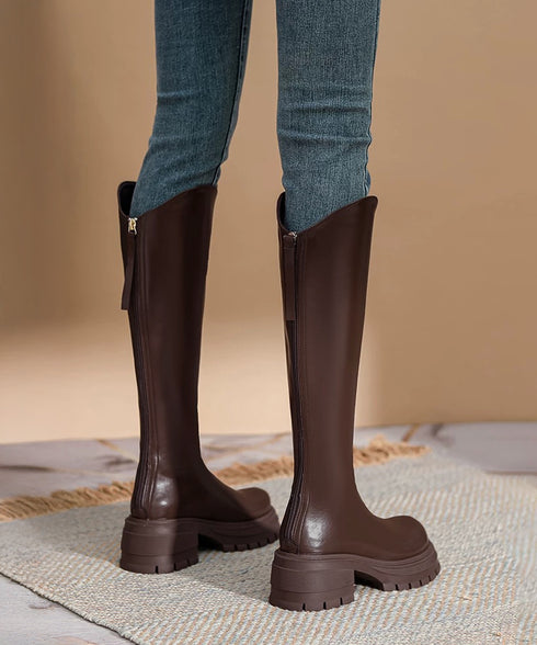 ロングブーツ 厚底ブーツレディース韓国風 膝下丈ブーツ バックジップジョッキーブーツ 履きやすい おしゃれ美脚脚長ブーツ カジュアル靴 チャンキーヒール 疲れない 84TONGT-013