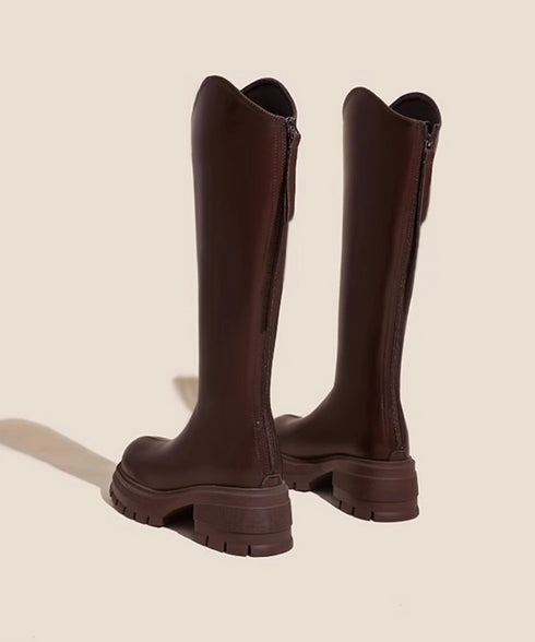 ロングブーツ 厚底ブーツレディース韓国風 膝下丈ブーツ バックジップジョッキーブーツ 履きやすい おしゃれ美脚脚長ブーツ カジュアル靴 チャンキーヒール 疲れない 84TONGT-013