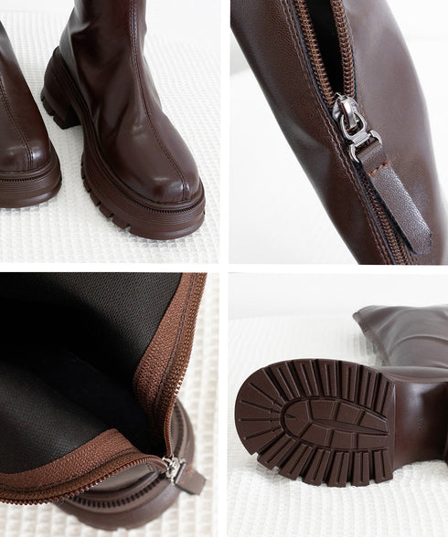 ロングブーツ 厚底ブーツレディース韓国風 膝下丈ブーツ バックジップジョッキーブーツ 履きやすい おしゃれ美脚脚長ブーツ カジュアル靴 チャンキーヒール 疲れない 84TONGT-013