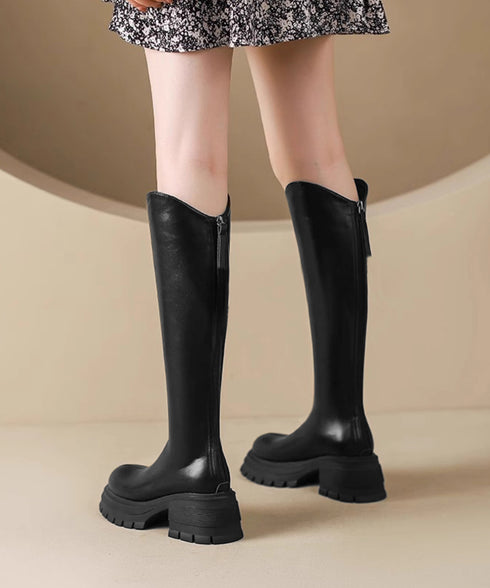 ロングブーツ 厚底ブーツレディース韓国風 膝下丈ブーツ バックジップジョッキーブーツ 履きやすい おしゃれ美脚脚長ブーツ カジュアル靴 チャンキーヒール 疲れない 84TONGT-013